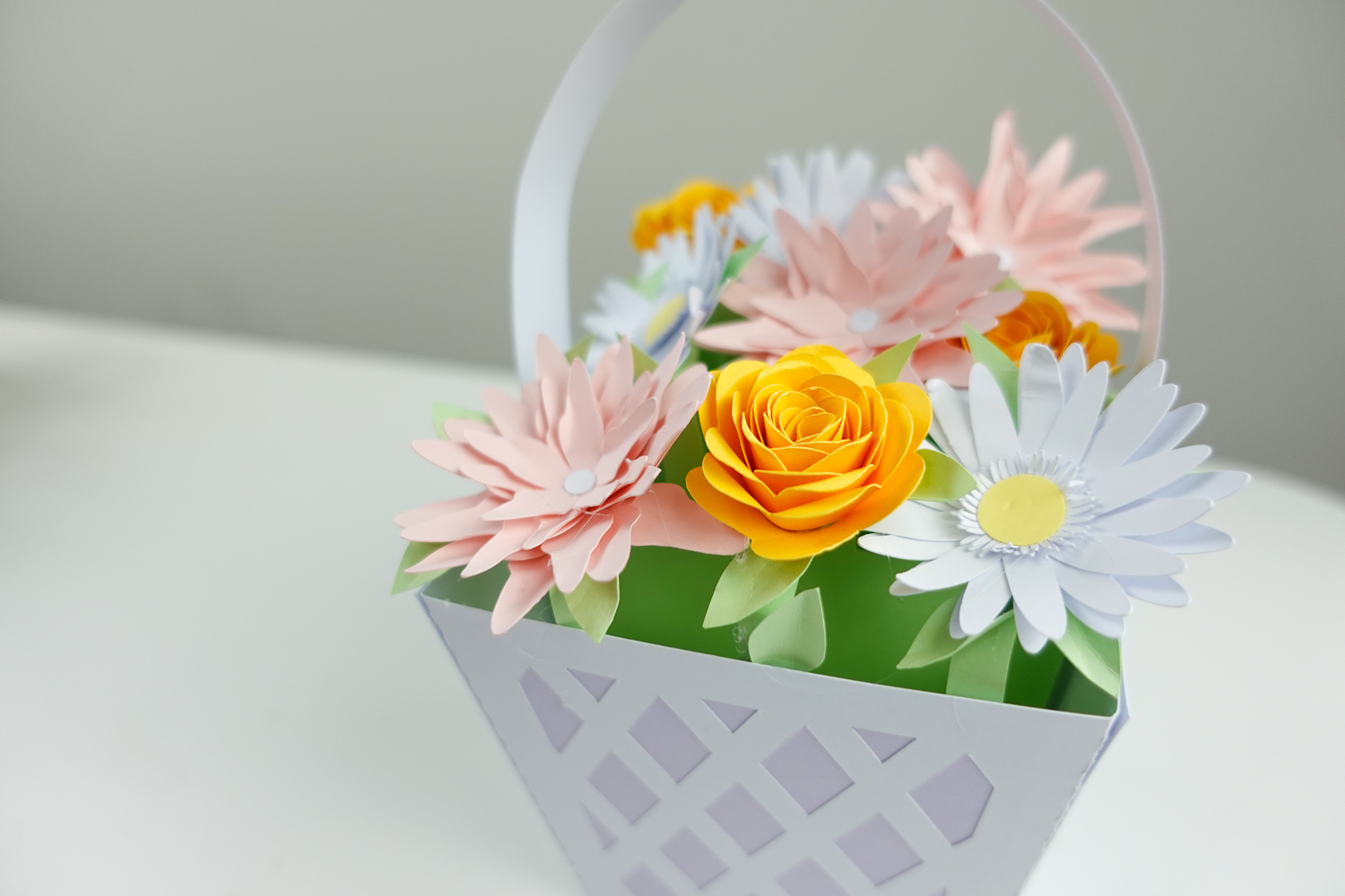 Paper Flower Basket with Cricut [Free Paper Flower SVG Templates]